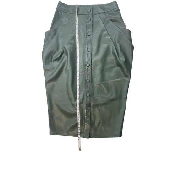 Jeannie Mai X INC Green Faux Leather Button-Front Midi Skirt With Pockets Size 4 - Picture 8 of 10